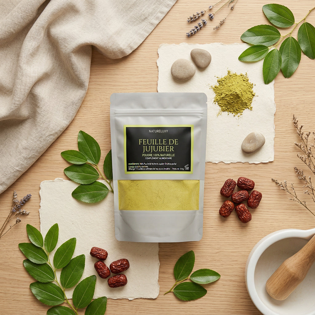 Ambiance naturelle feuille de Jujubier - Composition flat lay