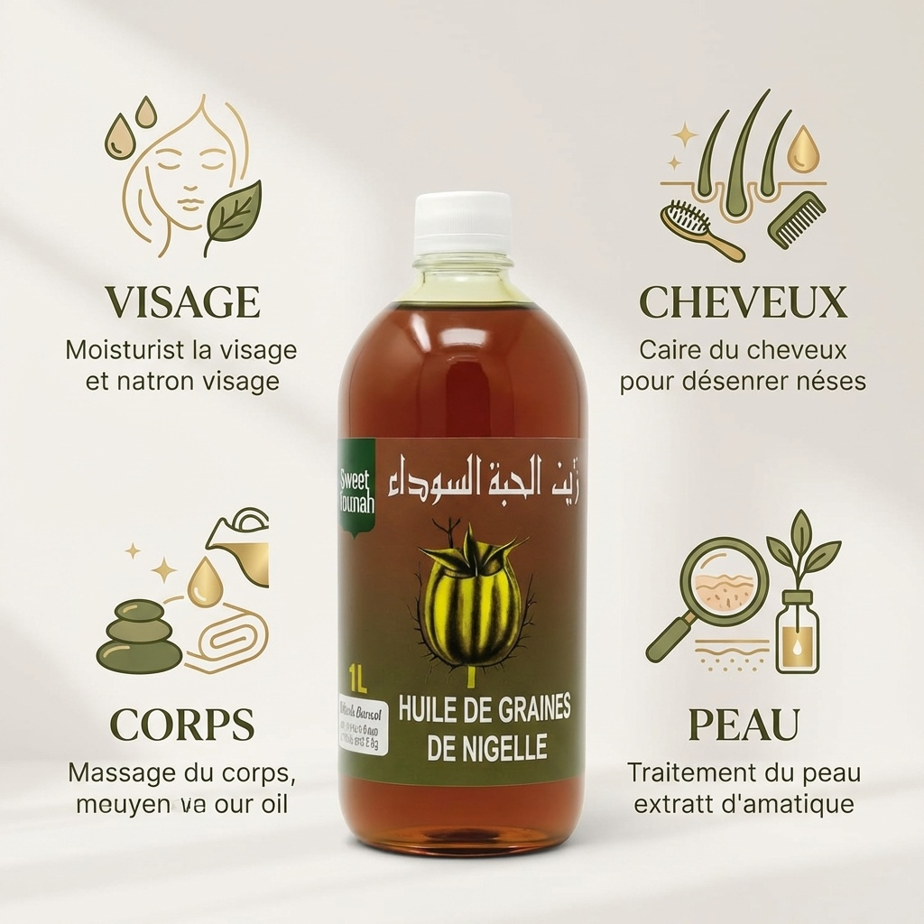 Huile de Graine de Nigelle 1L Sweet Sunnah - Pressée à Froid
