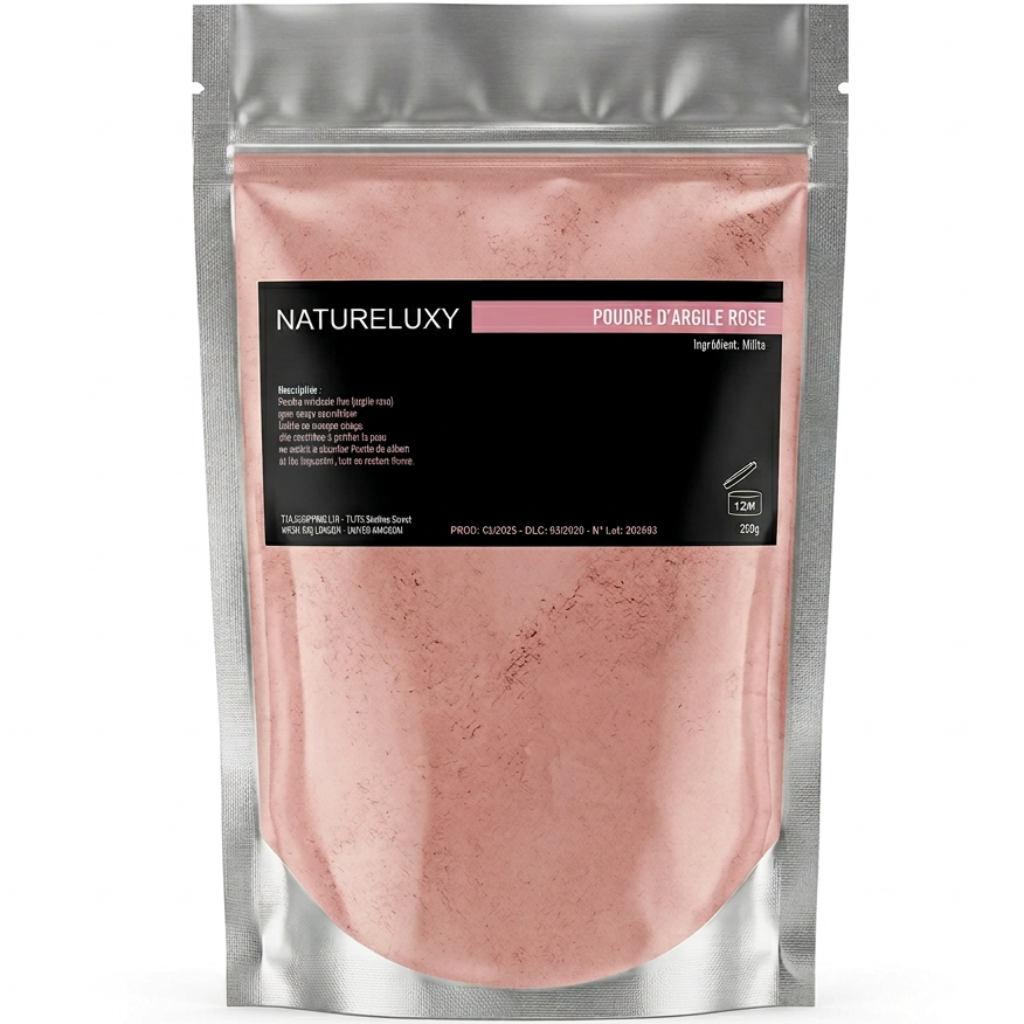 Argile rose en poudre 250 g – Usage externe (masque visage, cheveux, bain)