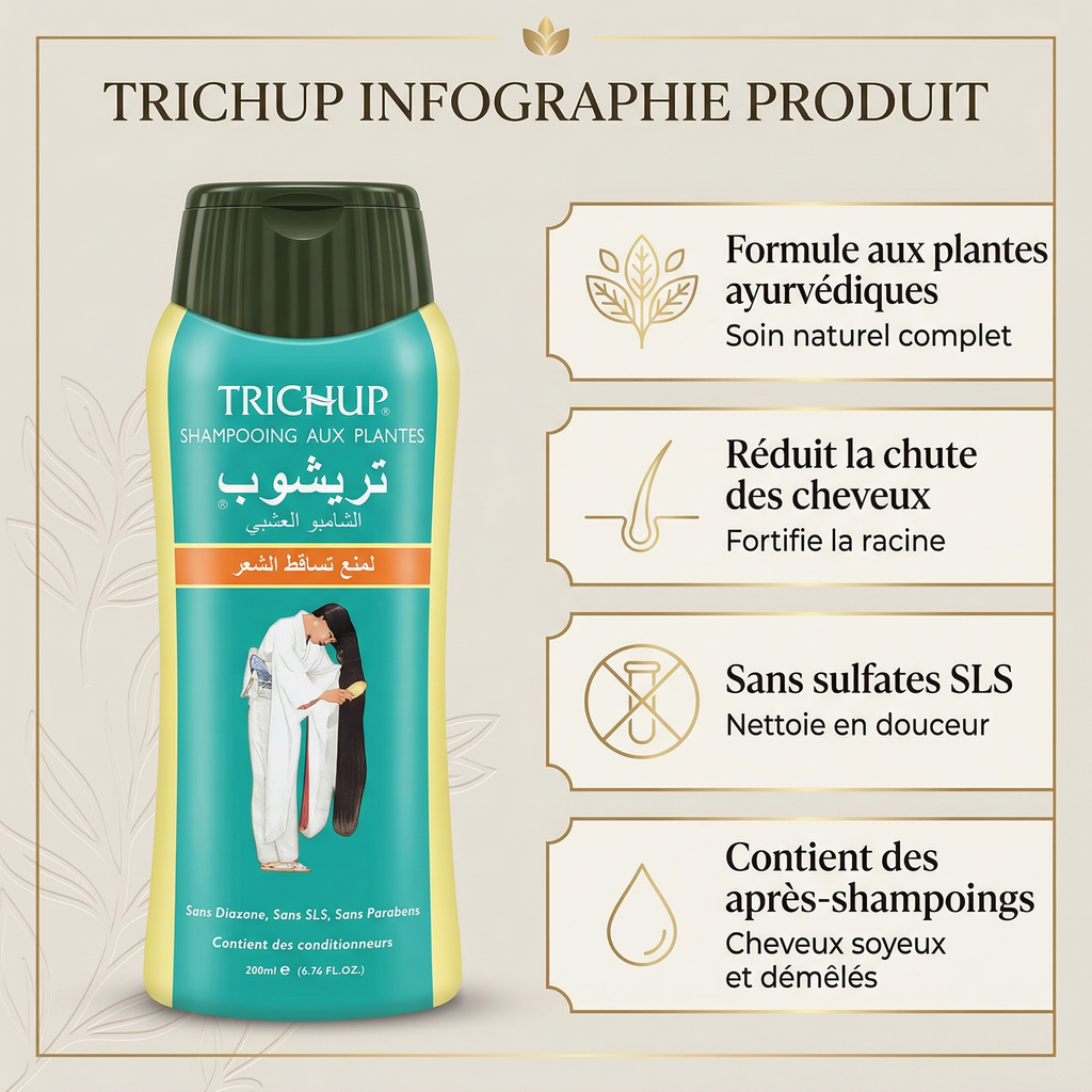 Lot de 2 Shampoings Trichup Anti-Chute Sans Sulfate Soin Indien 200 mL