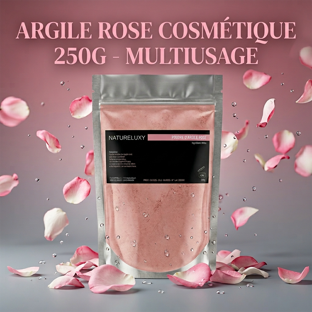 Argile rose en poudre 250 g – Usage externe (masque visage, cheveux, bain)