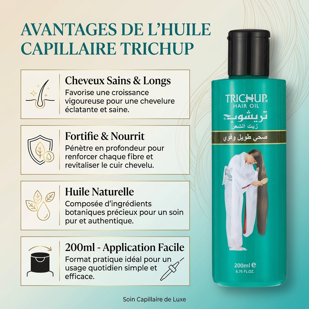 Huile Cheveux Trichup 200 ml – Soin indien pour routine pousse & volume – extraits de plantes