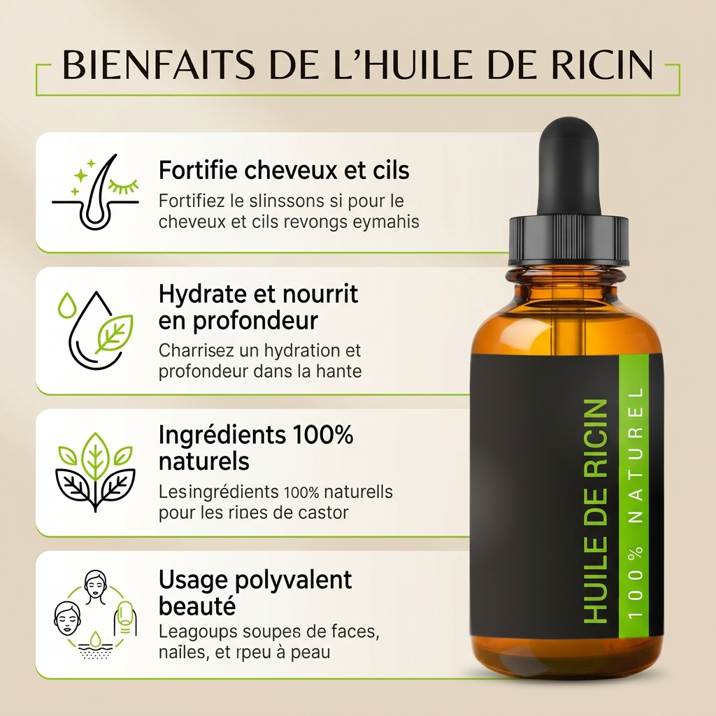 Huile de Ricin 30 ml - Pipette Cheveux Cils Ongles
