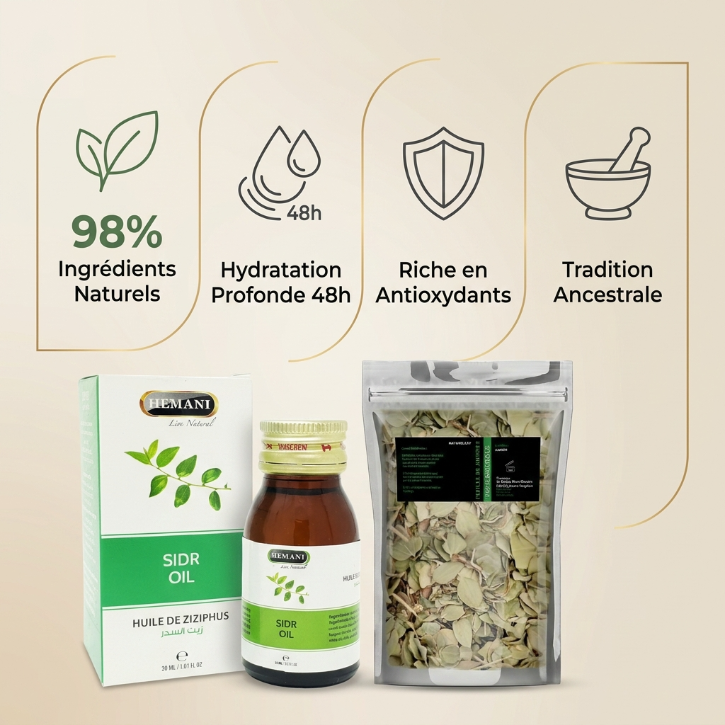 Pack Huile de Sidr 30mL Hemani + Feuille de Sidr (Feuilles de Jujubier) -20%