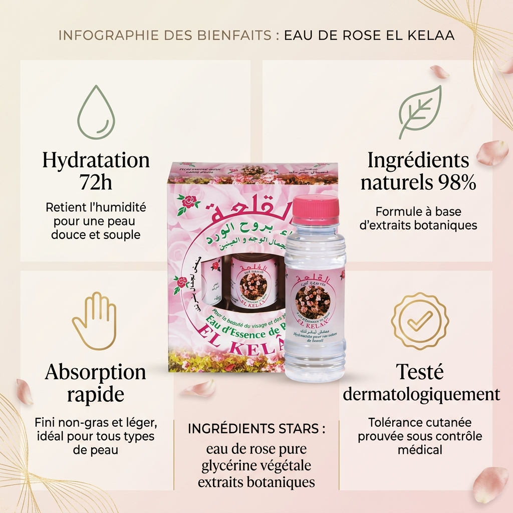 Lot de 3 Eau de Rose du Maroc 125 mL - Soin Visage Cheveux Brume - 375 mL