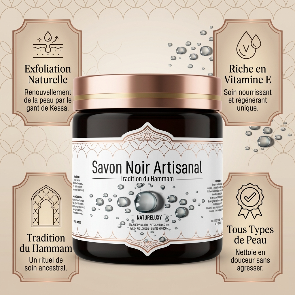 Savon noir marocain 300 g – Pâte exfoliante pour hammam (usage externe)