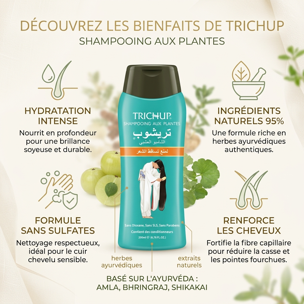 Lot de 3 Shampoings Trichup Anti-Chute Sans Sulfate Soin Indien 200 mL