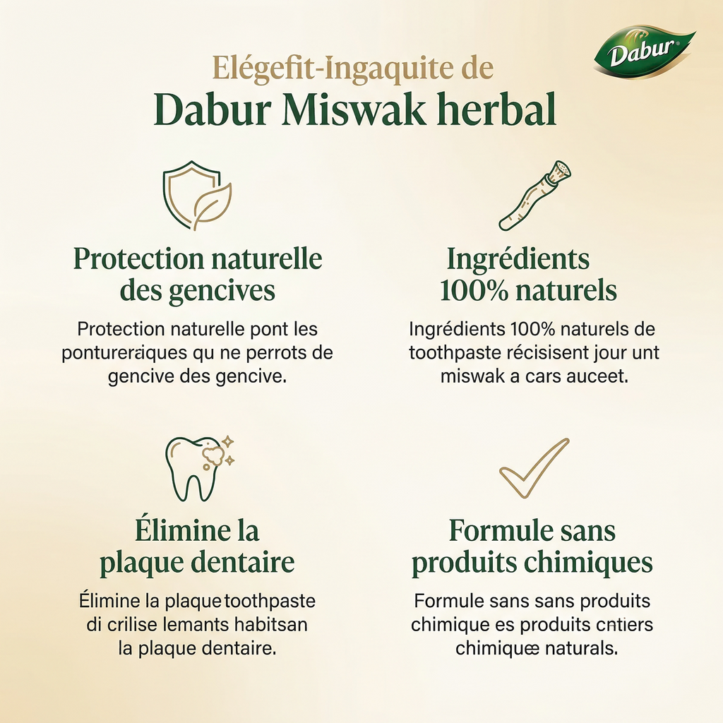 Lot de 2 Dabur Miswak Dentifrice sans fluor – (50 g + 25 g) – Extrait d’Al-Arak