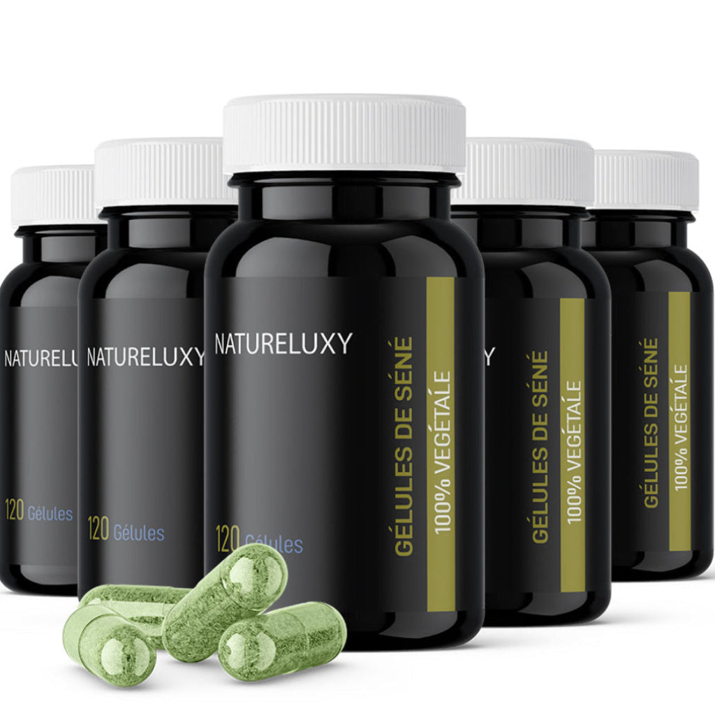 Lot de 5 boîtes de 120 gélules de séné bio Cassia angustifolia - Vue d'ensemble du format éco