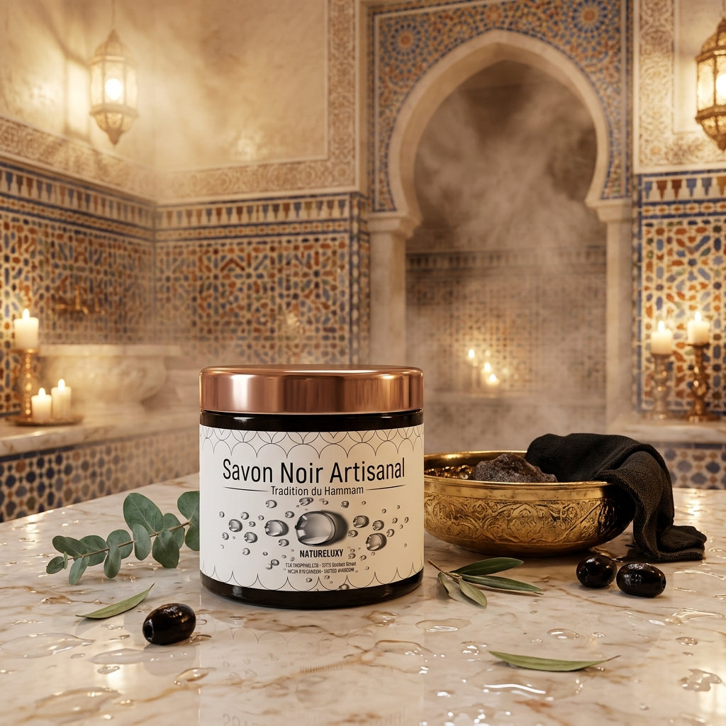Savon noir marocain 300 g – Pâte exfoliante pour hammam (usage externe)