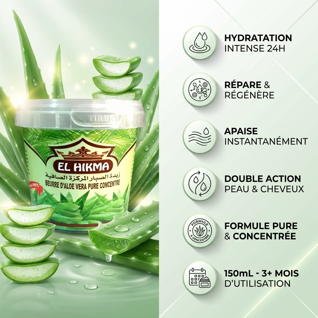 Beurre d'Aloe Vera EL HIKMA 150mL - Pot ouvert