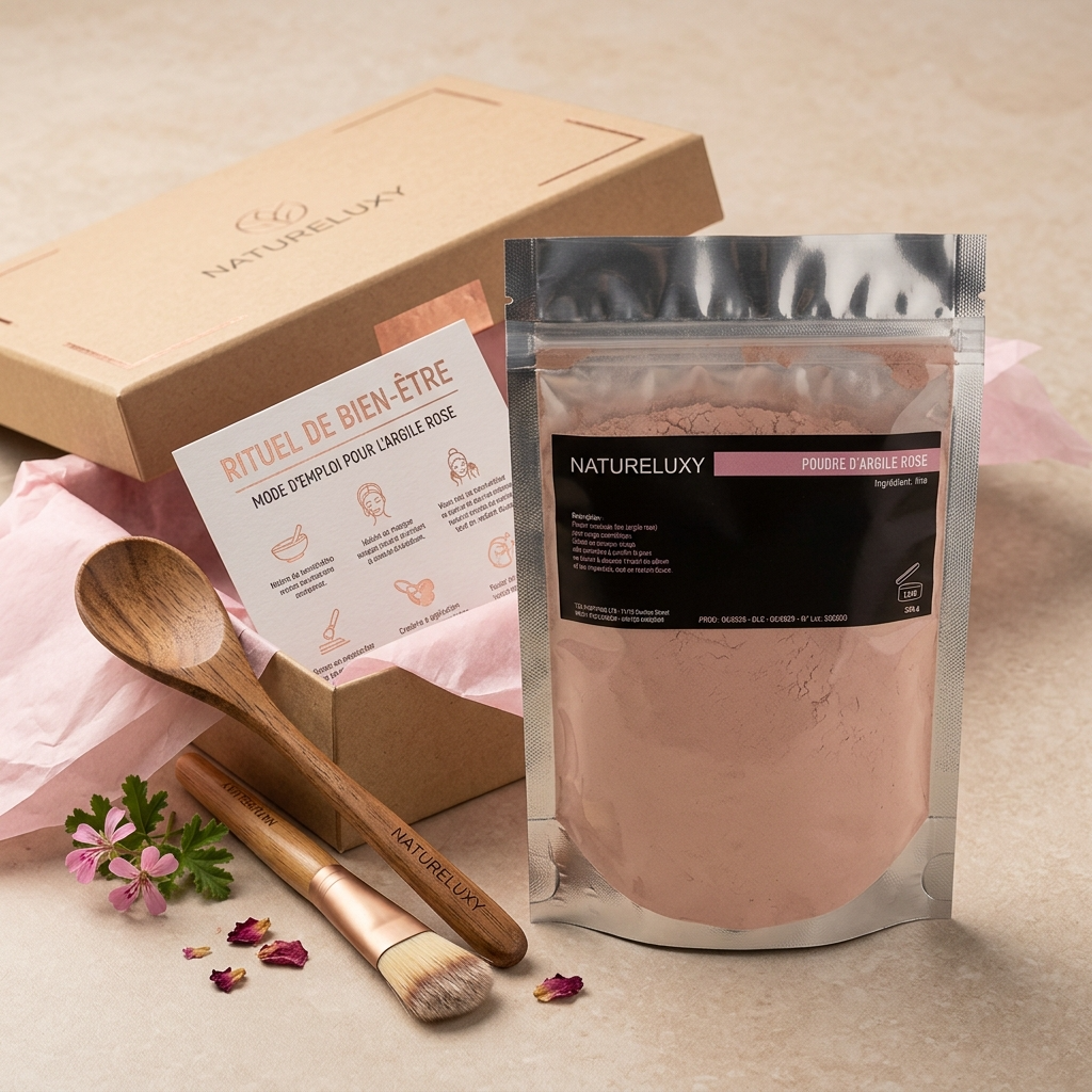 Argile rose en poudre 250 g – Usage externe (masque visage, cheveux, bain)