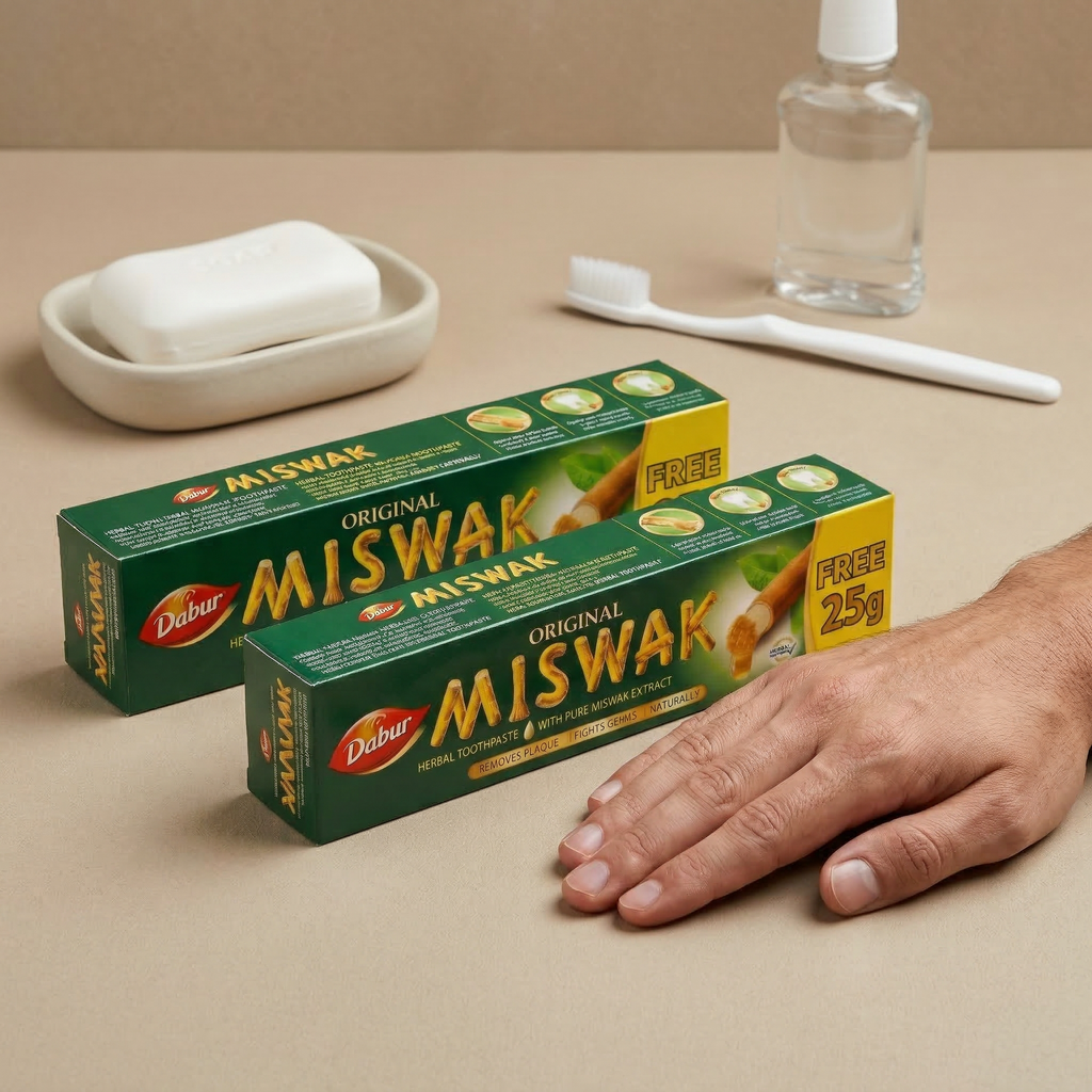 Lot de 2 Dabur Miswak Dentifrice sans fluor – (50 g + 25 g) – Extrait d’Al-Arak
