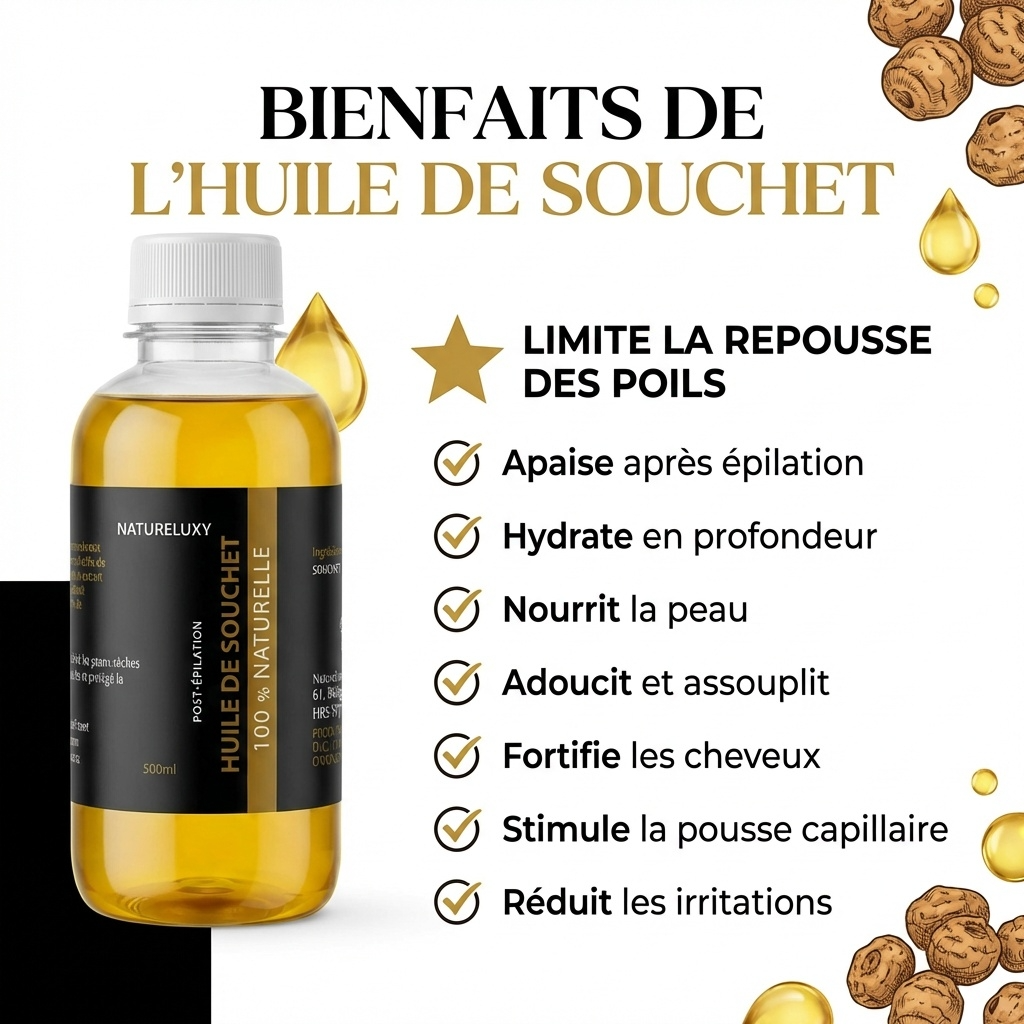 Huile de Souchet 500 mL 100% Naturelle – Macérat – Soin peau & cheveux