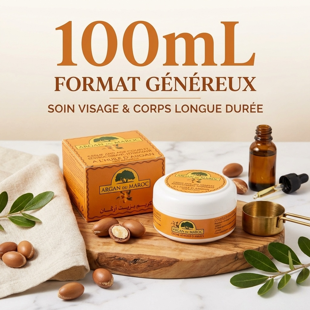 Crème Anti-Ride Argan du Maroc Soin Yeux Visage Rajeunissant Jour et Nuit 100mL