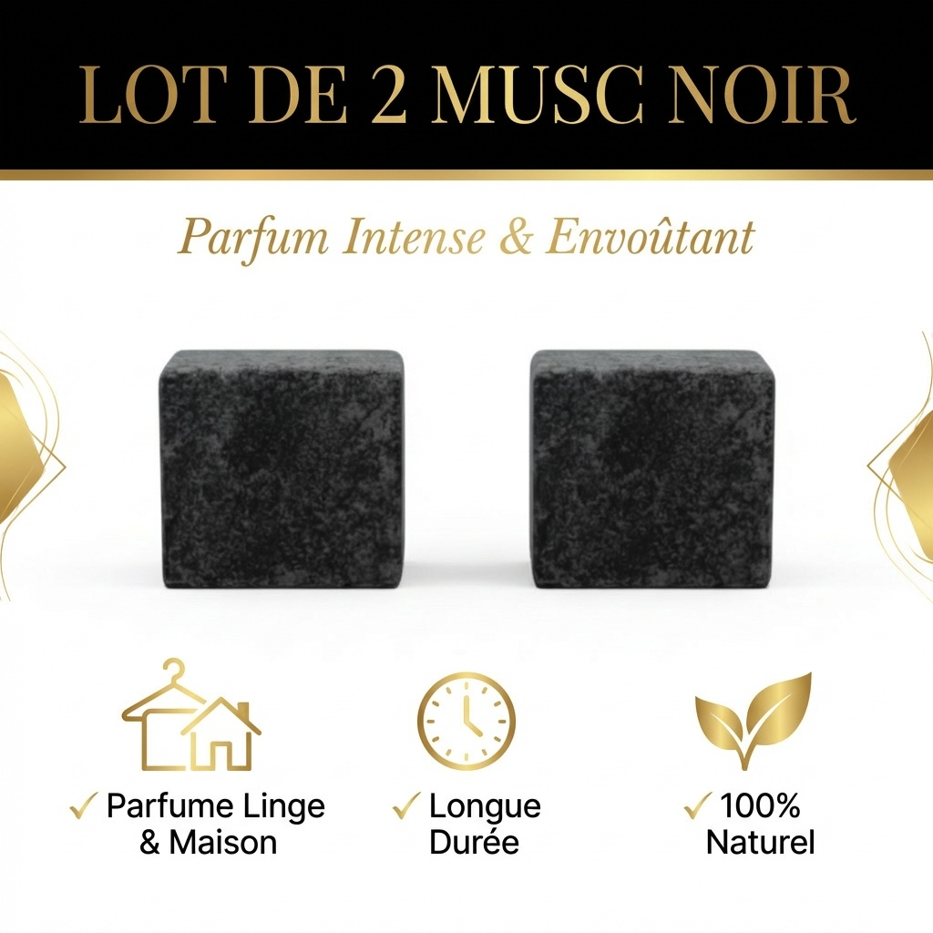 Lot de 2 carrés de musc noir – parfum solide - détail produit