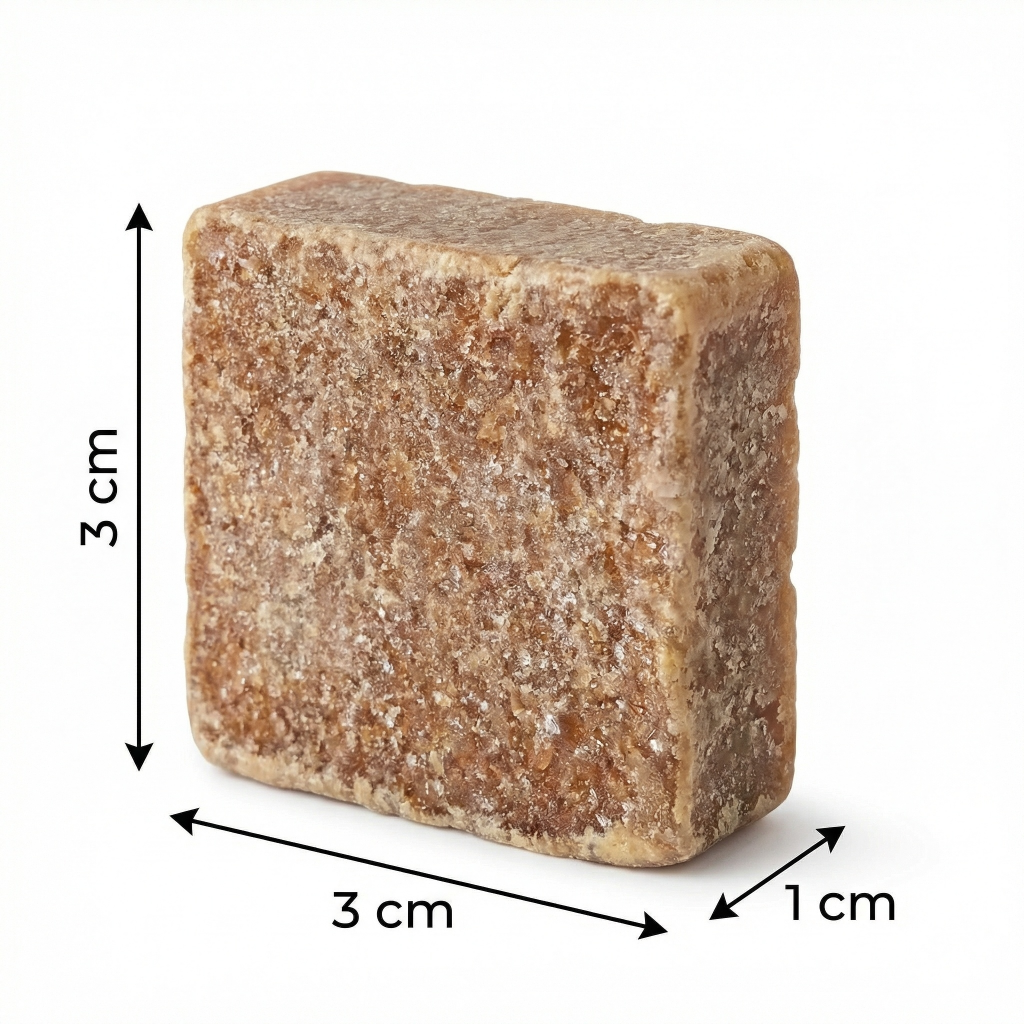 Dimensions d'un carré de parfum de 3 cm de côté et 1 cm d'épaisseur