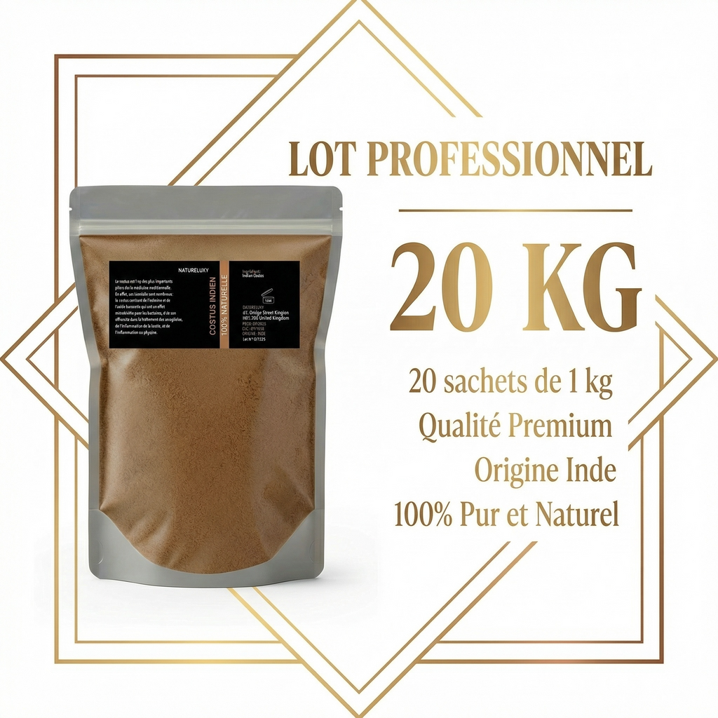 20 kg Costus Indien en Poudre 100% Naturel (Origine Inde) — Emballage 1 kg x20