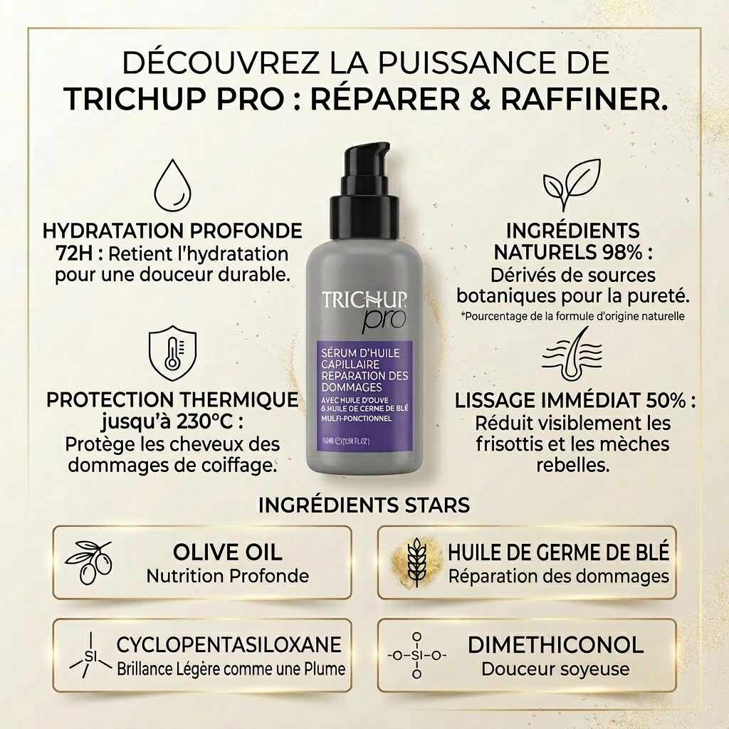 Sérum huile capillaire, Huile d’Olive & Germe de Blé, 100 ml - TRICHUP pro Damage Repair Hair Oil Serum