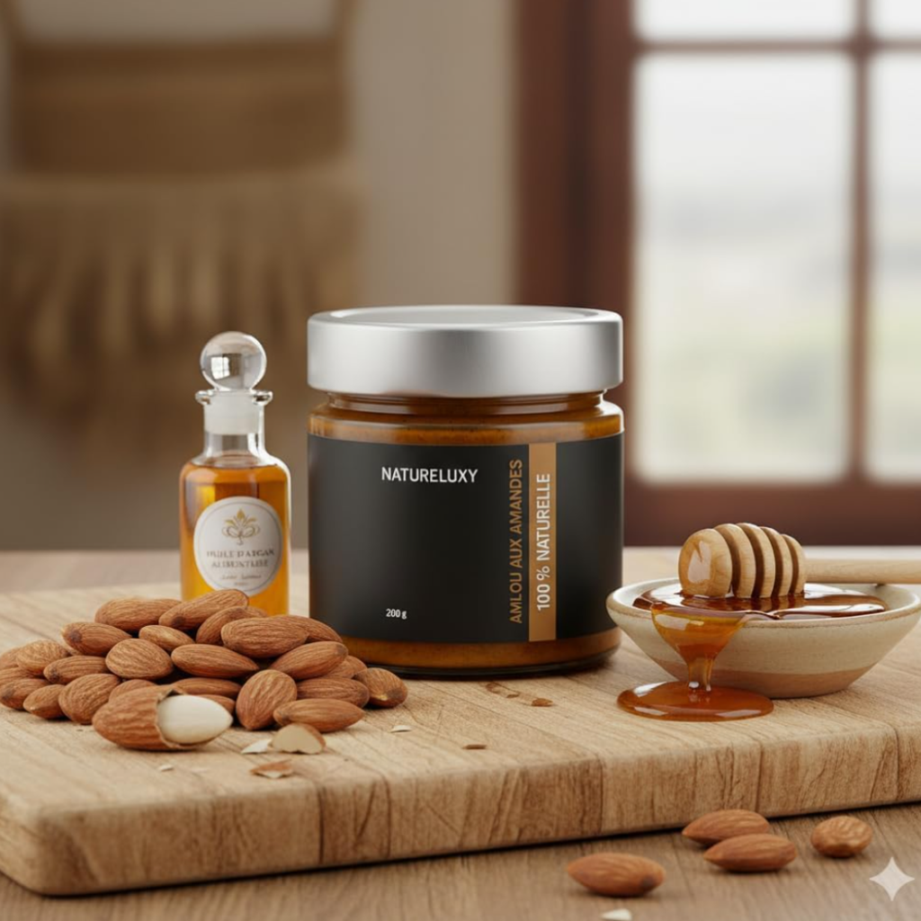 Amlou aux amandes 200 g – Pâte à tartiner marocaine (miel d’oranger & huile d’argan)