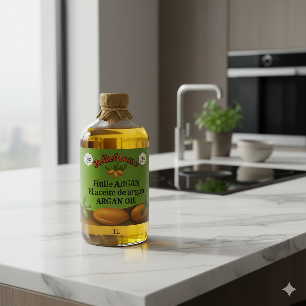 Huile végétale d'Argan BIO Maroc – Format 1 litre – Natureluxy