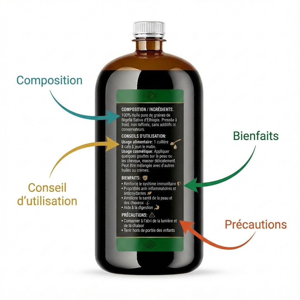 Huile de Nigelle (Cumin Noir) d’Éthiopie 1L – Habachia