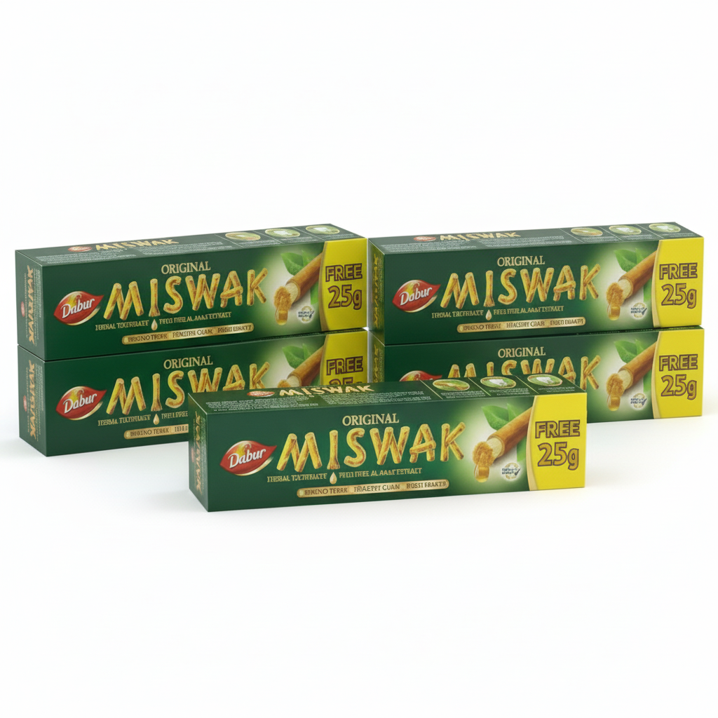 Lot de 5 dentifrice miswak  Dabur SANS FLUOR siwak arak brosse à dent Réduc -20%