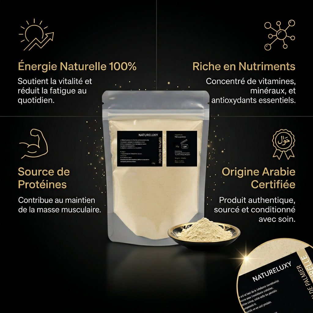NATURELUXY Pollen de Palmier - infographie bénéfices