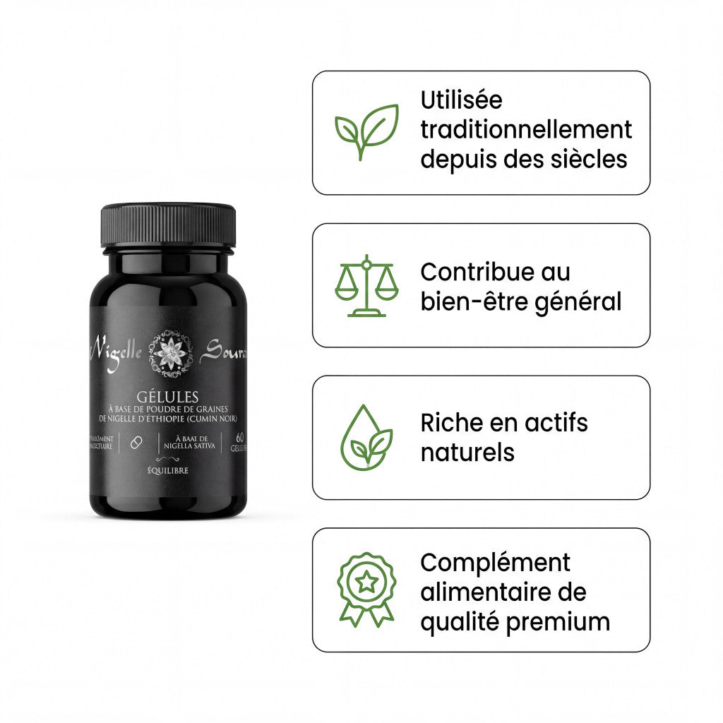 60 Gélules Nigelle d’Éthiopie – Poudre 99,7% Pure – Gélules Végétales