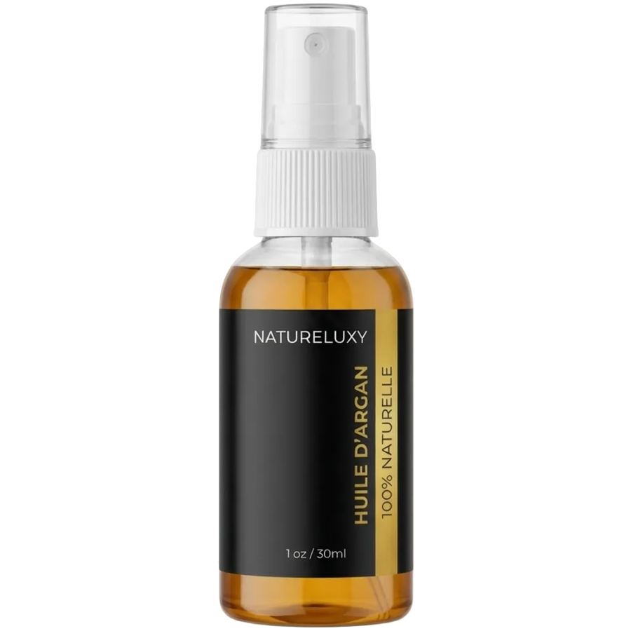 Huile d’Argan 100% Naturelle en Spray – 30 mL (Visage, Corps & Cheveux) – produit naturel présenté par Natureluxy