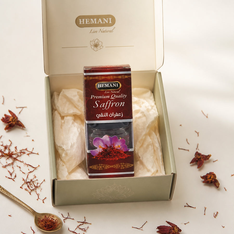 Safran en filaments 1 g - Pot en verre | Hemani - coffret packaging cadeau premium, packaging d'origine préservé
