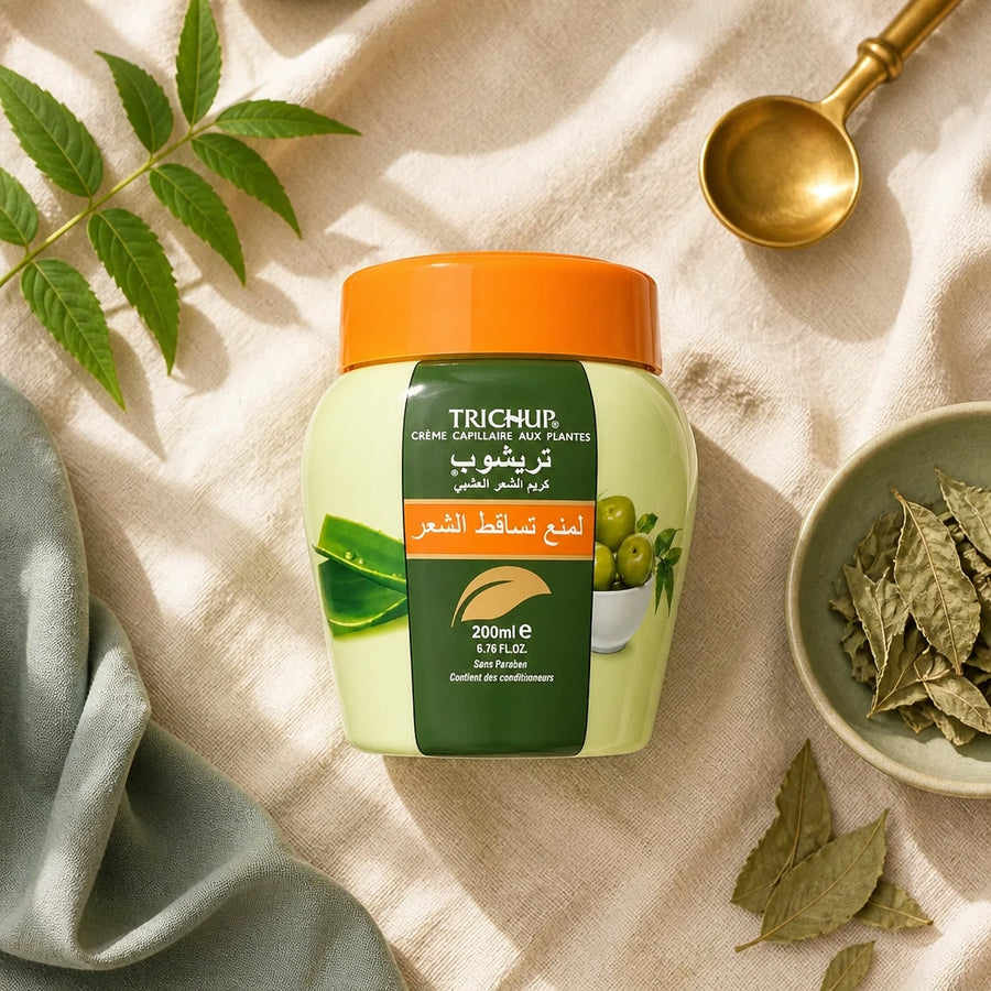 Crème Capillaire Anti-chute Trichup 200 ml — flatlay présentation éditoriale