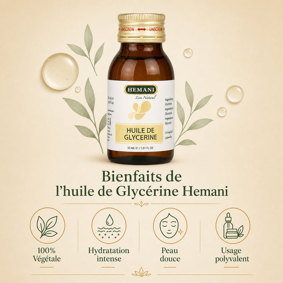 Hemani Huile de Glycérine 30 mL — Infographie des bienfaits