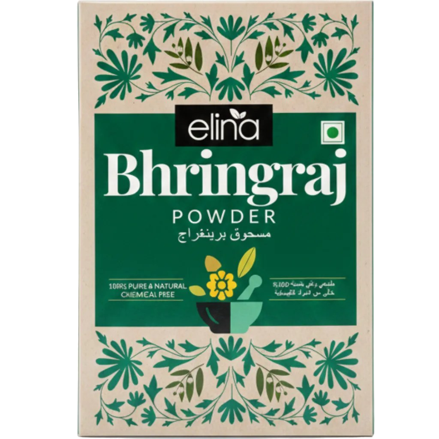 Poudre de Bhringraj Elina 100% pure et naturelle – soin capillaire 100g – produit naturel présenté par Natureluxy
