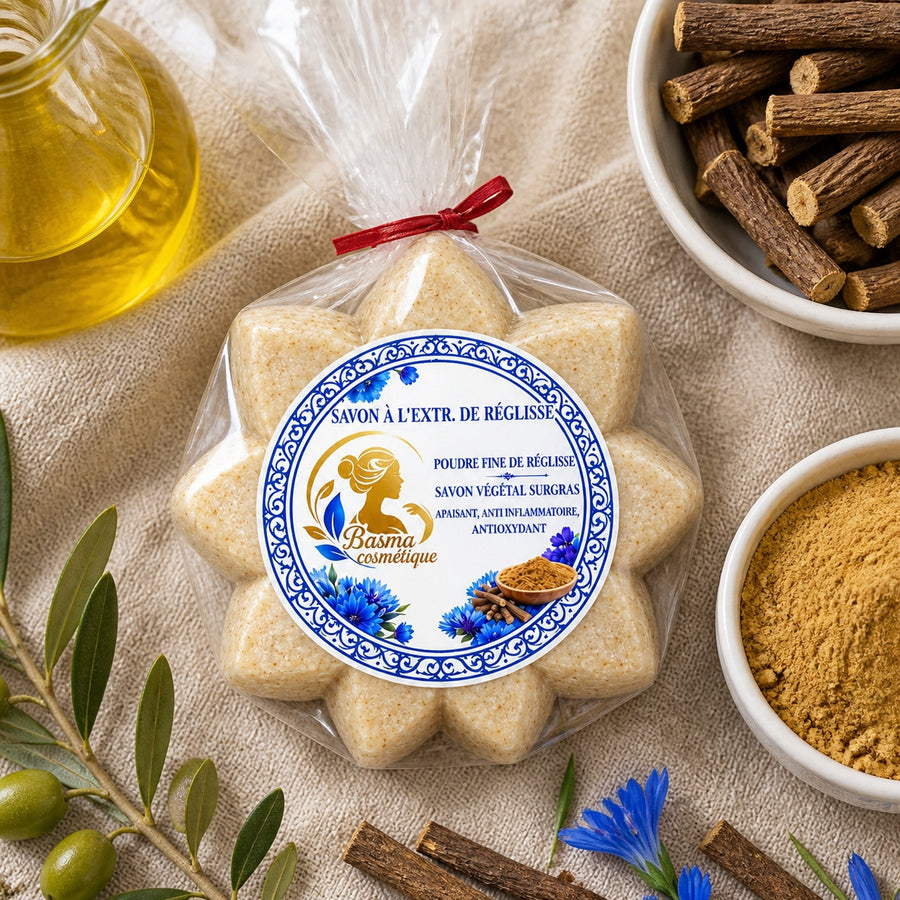 Savon à la réglisse et ingrédients naturels : racines et poudre de réglisse, huile d'olive