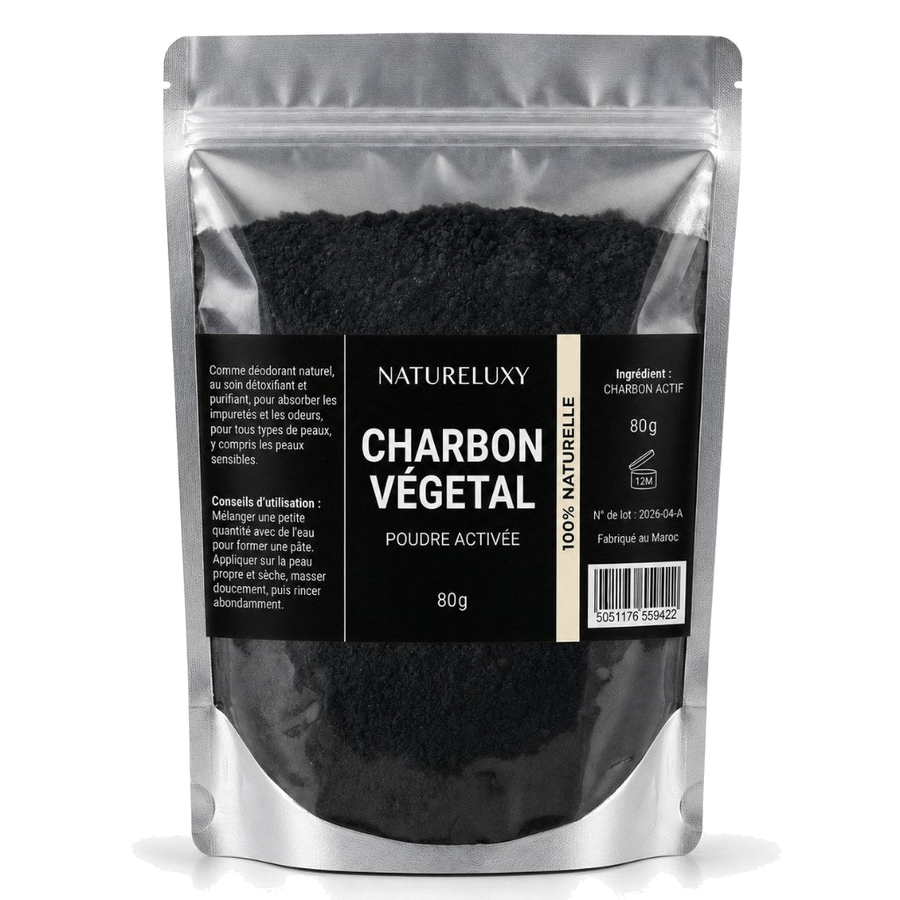 Poudre de Charbon 80gr Dent Blanche Natureluxy Blanchiment des Dents Naturel – produit naturel présenté par Natureluxy
