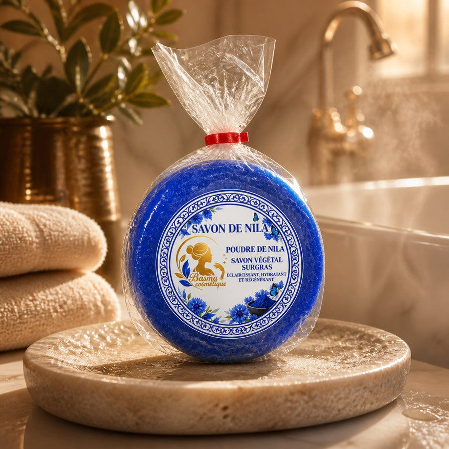 Savon de Nila sur pierre à savon – ambiance salle de bain