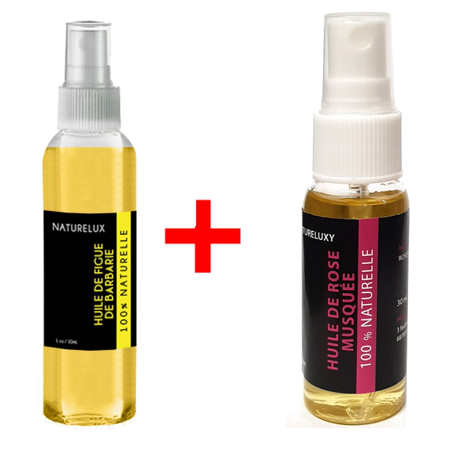 Pack Huile de Figue de Barbarie + Huile de Rose Musquée – produit naturel présenté par Natureluxy
