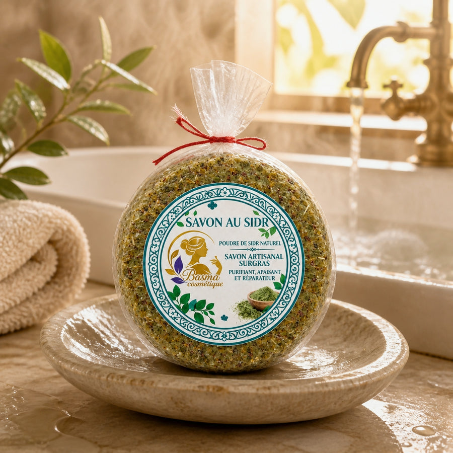 Savon au Sidr naturel sur pierre à savon – ambiance salle de bain