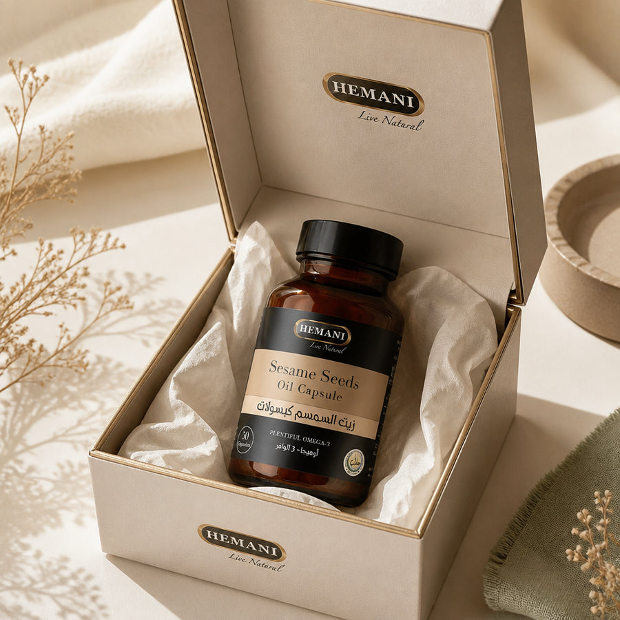 50 Capsules de Sésame Hemani — coffret packaging premium