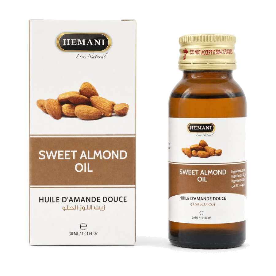 Huile d'Amande Douce 30ml Hemani Naturel – produit naturel présenté par Natureluxy