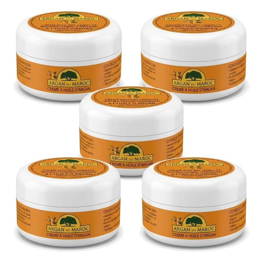 Lot de 5 Crèmes Argan du Maroc 100 mL – Visage & Contour des yeux – Jour & Nuit – Soin hydratant – produit naturel présenté par Natureluxy