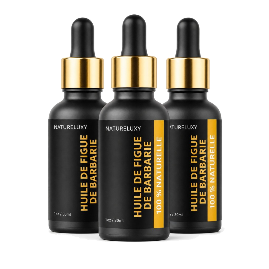 Lot de 3 Huiles de Figue de Barbarie 30 ml Pipette — 100% naturelle, Huile végétale visage anti-âge (3×30 ml) – produit naturel présenté par Natureluxy