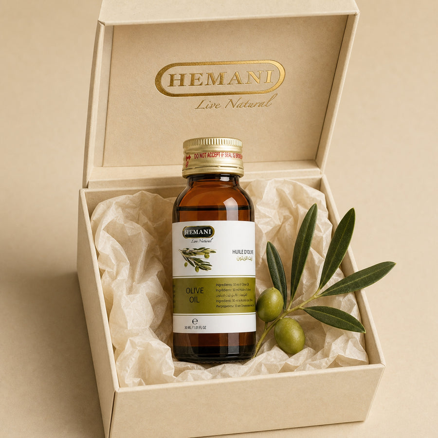 Hemani Huile d'Olive Cosmétique 30 mL — Coffret packaging premium