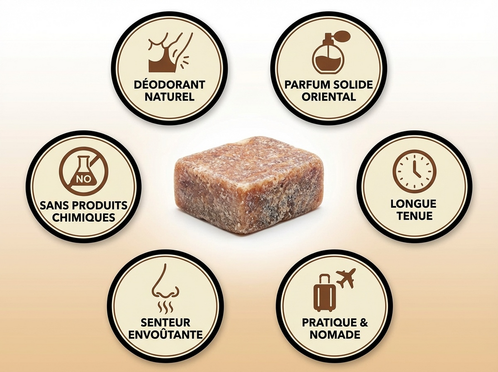 Parfum Solide Musc Ambré – 10 Carrés – Parfume Peau & Linge – Origine Pakistan