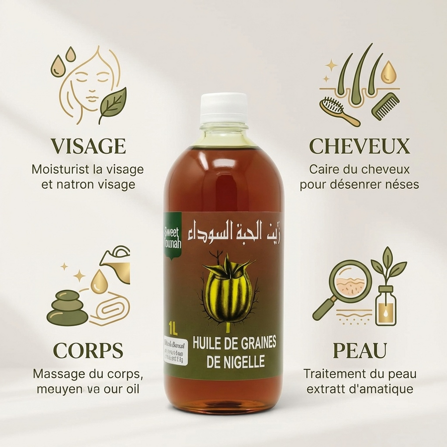 Huile de Graine de Nigelle 1L Sweet Sunnah - Pressée à Froid