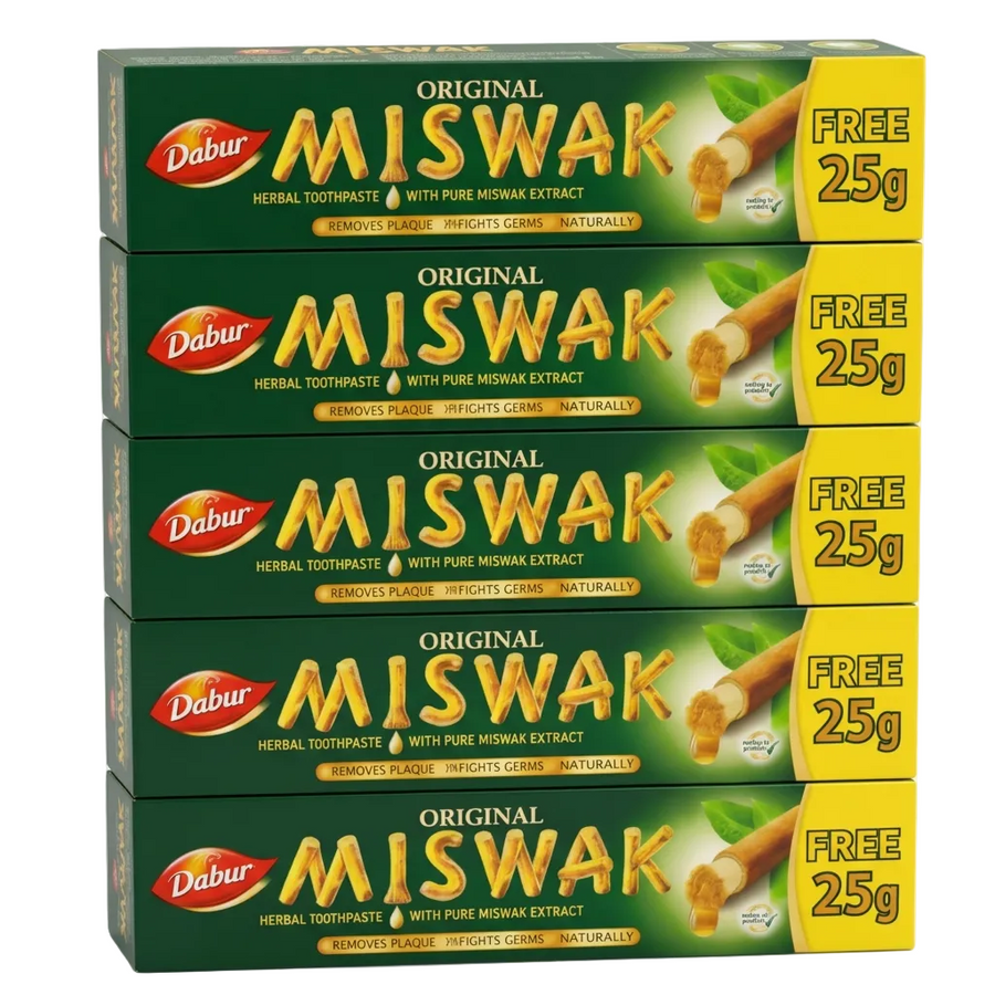 Lot de 5 dentifrices Dabur Miswak sans fluor - Vue d'ensemble du pack