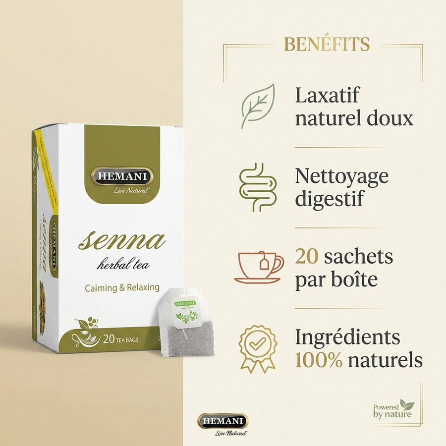 Lot de 4 Tisanes au Séné Hemani — 20 sachets par boîte (80 sachets)