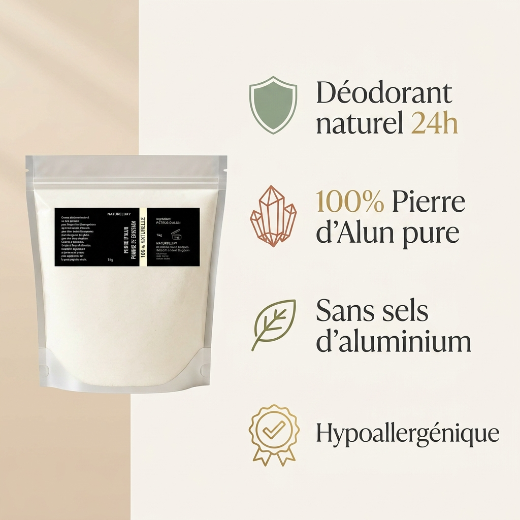 Pierre d’Alun en Poudre 1 kg (Potassium Alum) – Déodorant Naturel & Actif Cosmétique – Potassium Medical & Care