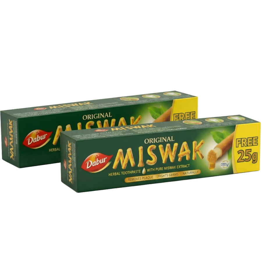 Lot de 2 Dabur Miswak Dentifrice sans fluor – (50 g + 25 g)  – Extrait d’Al-Arak